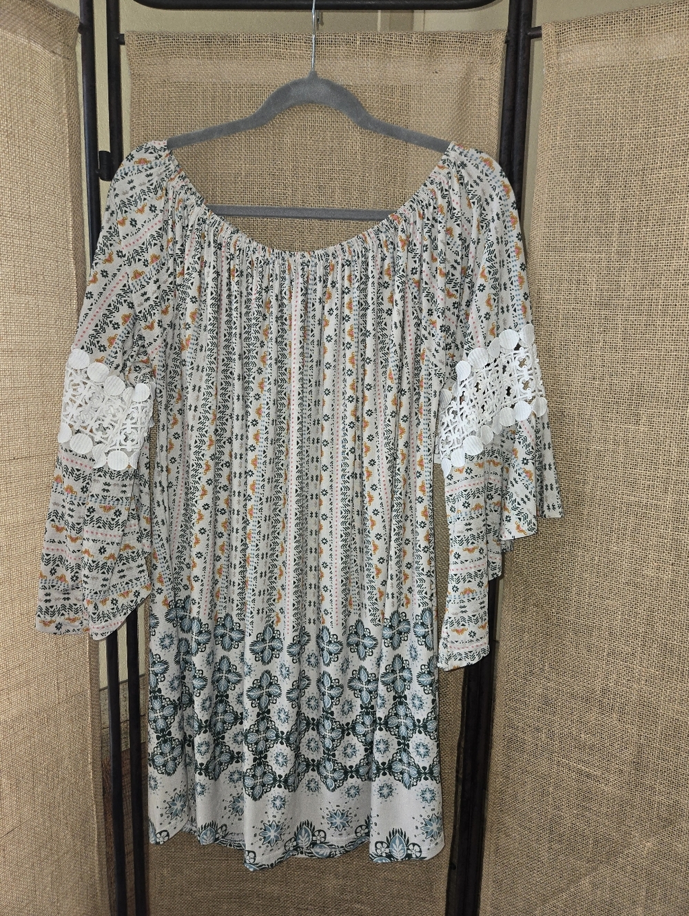 Lildy Pinwheel Sleeve Tunic Boho Off-Shoulder Peasant Top 2X-3X - Picture 1 of 6